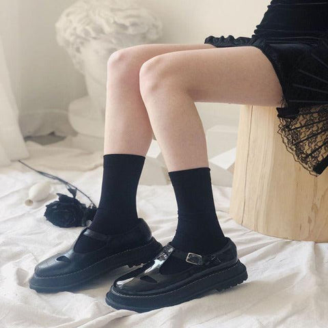 Socks Cute Black White Velvet Lolita Long Socks - Alt Style Clothing